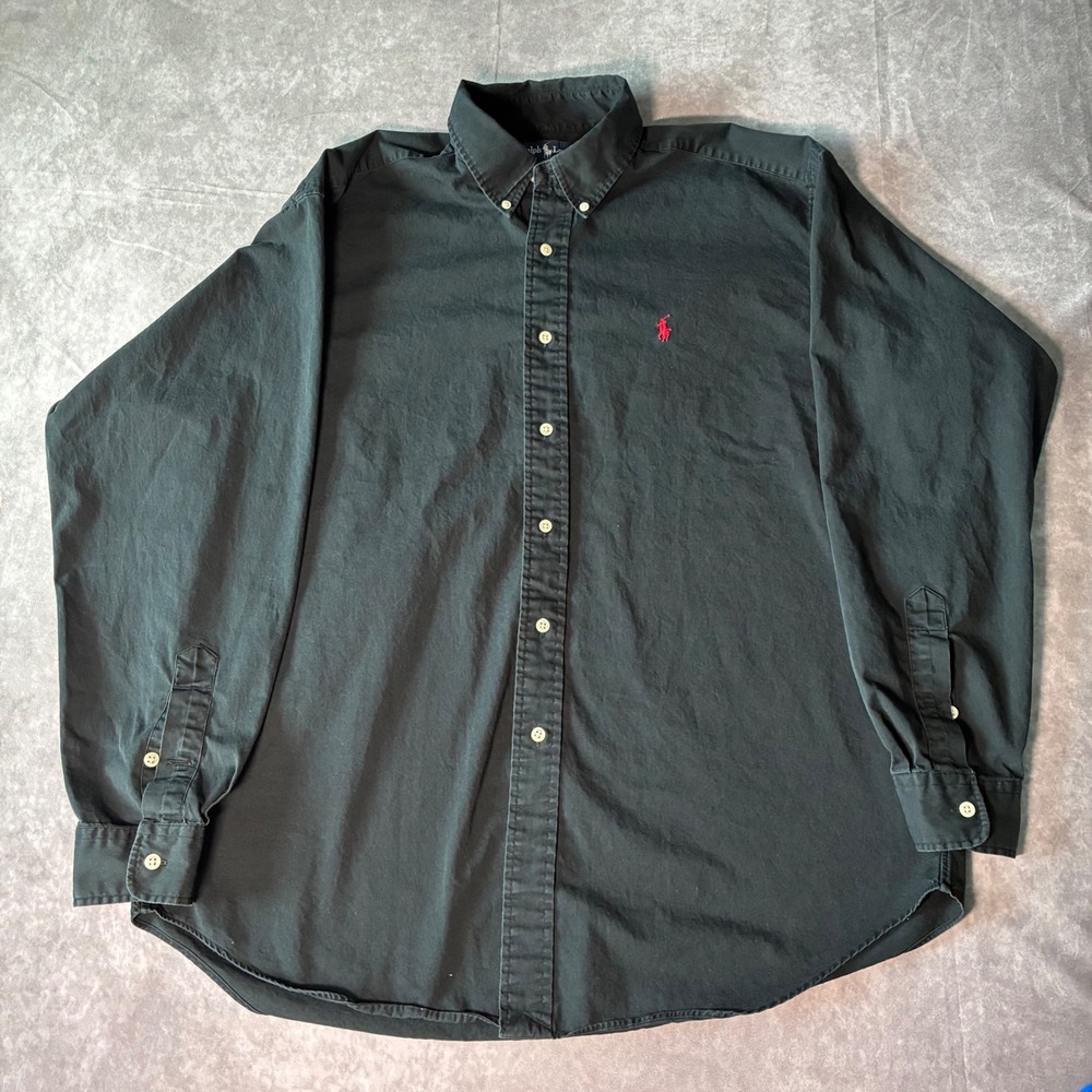 VTG Polo Ralph Lauren Blake Mens L Black Cotton Button Down Long Sleeve Shirt